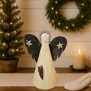 Source Unknown Angel Figurine with Black Wings and Cream Body